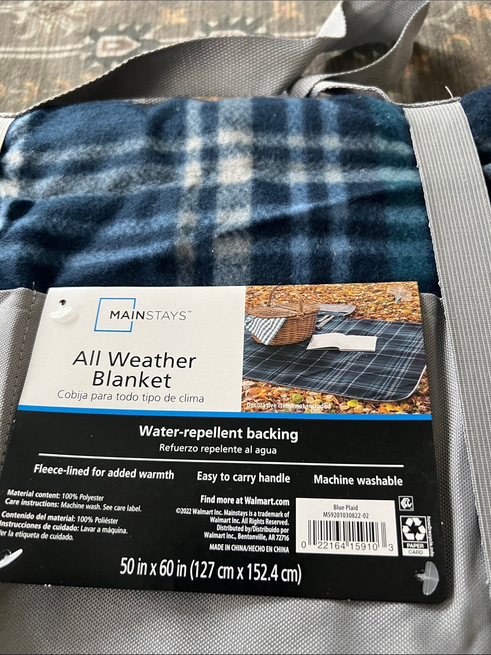 Mainstays Blue Plaid All-Weather Blanket NWT
